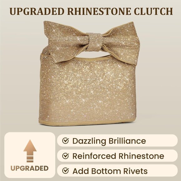 Elegant Rhinestone Bow Clutch Evening Bag for Weddings & Parties, 9.45"x 5.51" - Picture 4 of 6